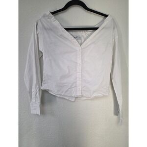 Stelen Women Long Sleeve Shirt White Cotton Blend S Button-Down Top